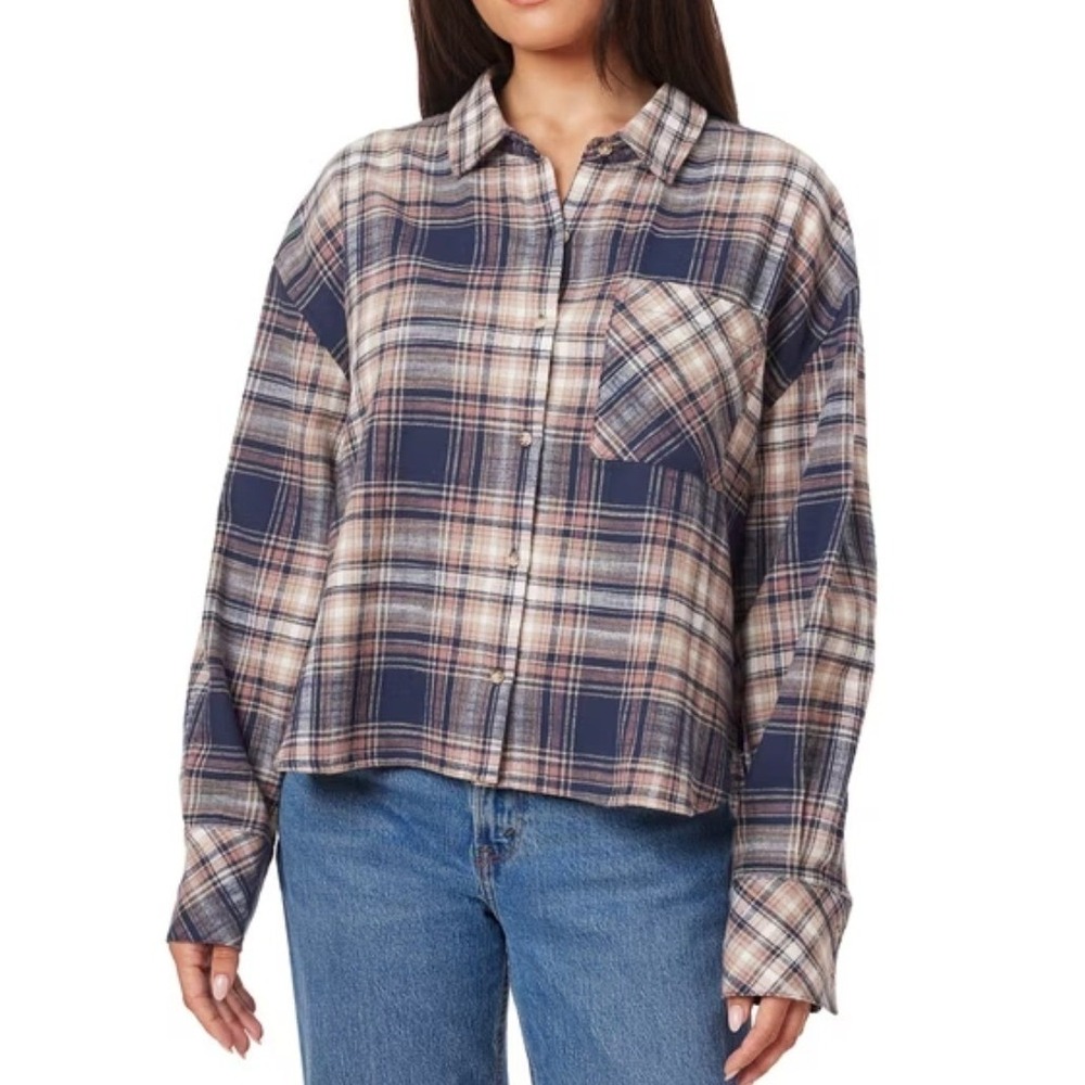 Scotch & Soda Plaid Shirt Women Size M Blue Pink Flannel Cotton Y9B00694T